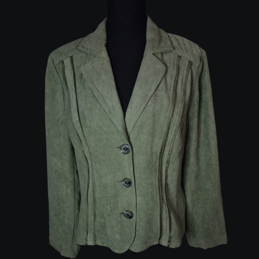 "Quiet Luxury" Chic: R.Q.T. Olive Faux Suede Blazer - Textured & Lightweight-Sz